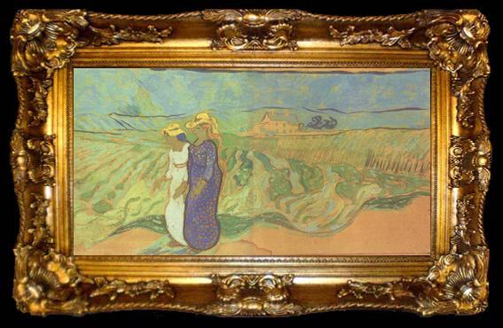 framed  Vincent Van Gogh Two Women Crossing the Fields (nn04), ta009-2